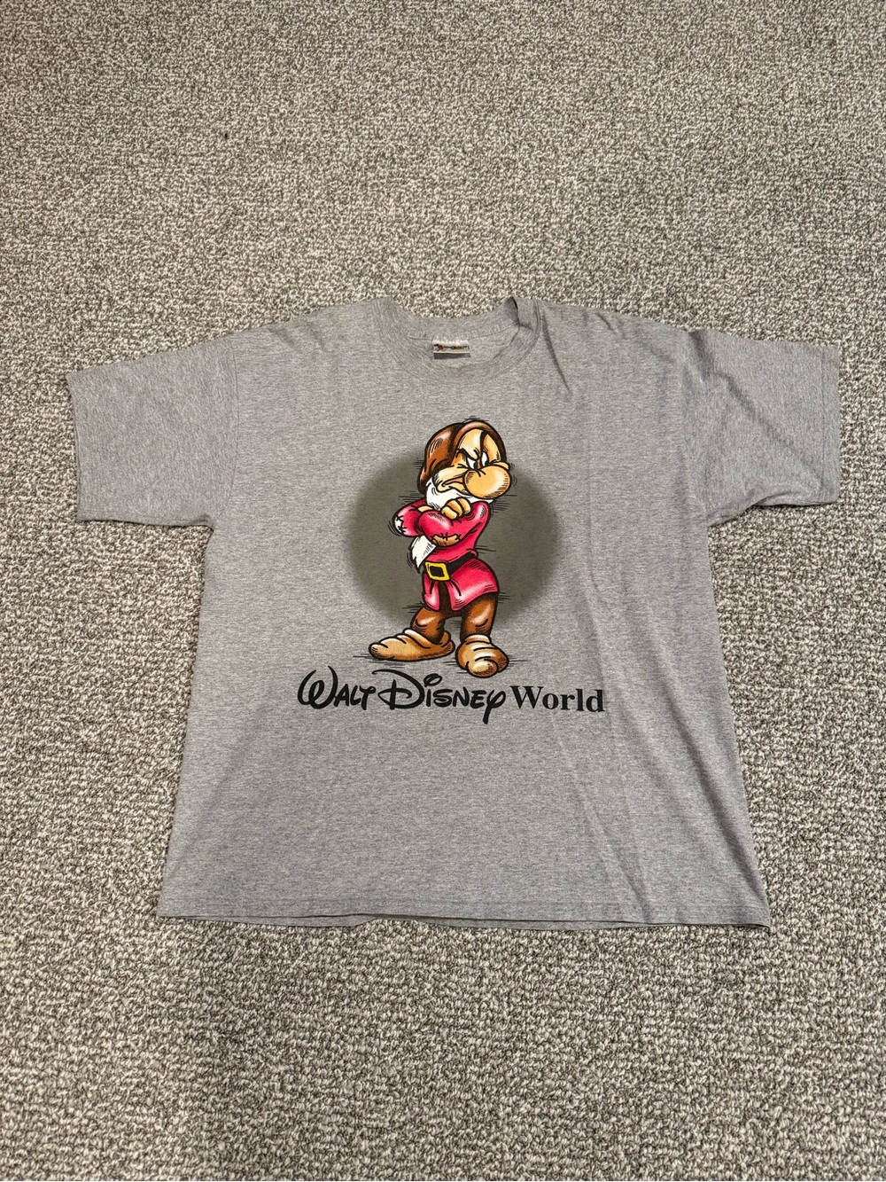 Vintage Grumpy Seven Dwarfs Walt Disney Word Gray Shirt